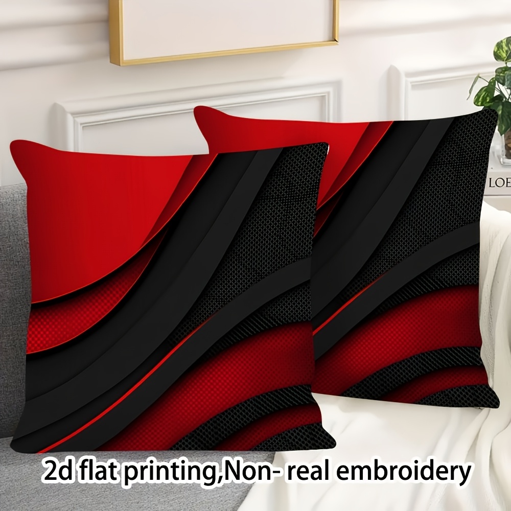 TEMU 2d Flat - 2pcs 2d Flat Printing, Red And Black Geometric Pattern Pillow Covers, Suitable For Living Room, Bedroom, Cafe And Bar Decoration,