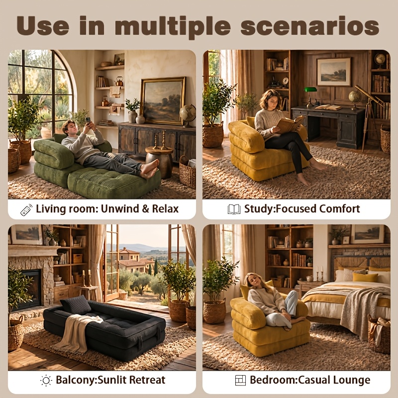 Modern Minimalist Folding Sofa Bed, Convertible Sleeper Chair for Adults, Folding Sofa Bed Couch with Pillow, Sleeper Chairs Single Size Floor Mattress