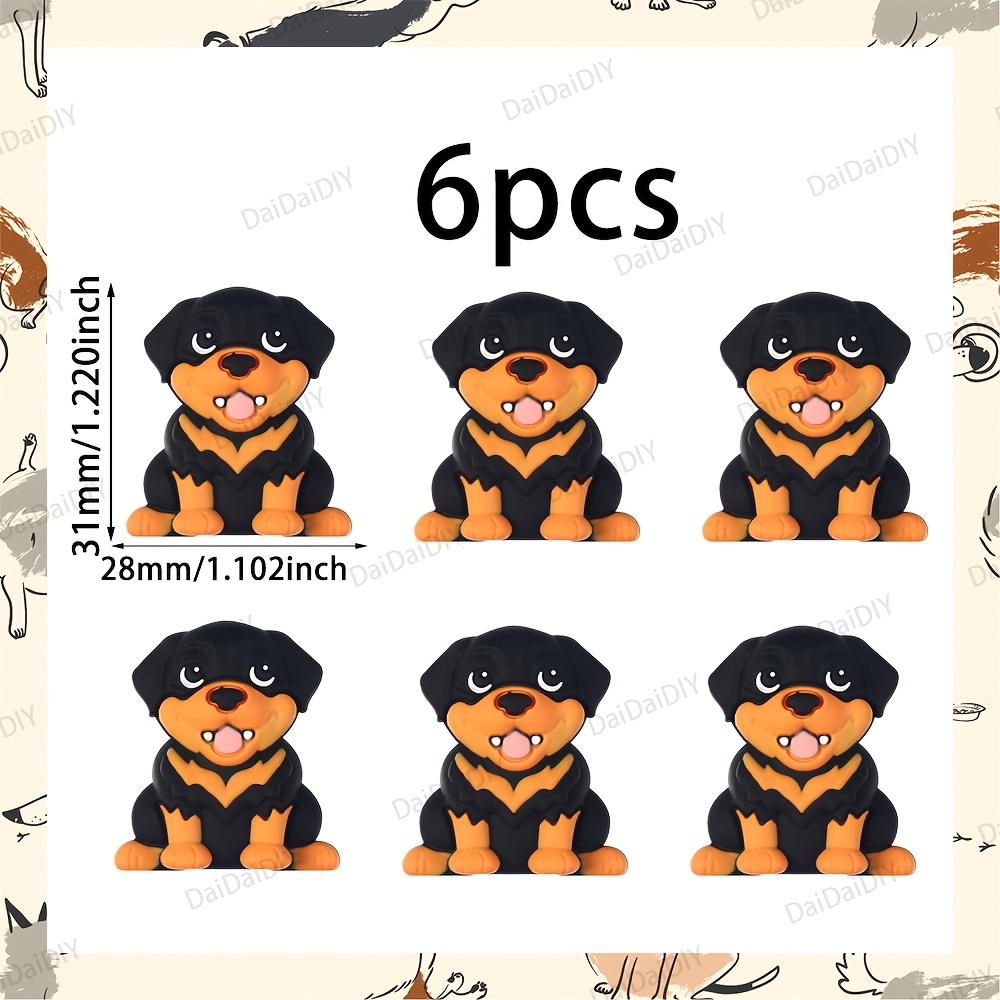 TEMU 6 pièces Perles en Silicone pour Chien - Perles 3D Rottweiler Noir et Orange, Perles Décoratives pour Bijoux, Boucles d'Oreilles, , Chaînes de