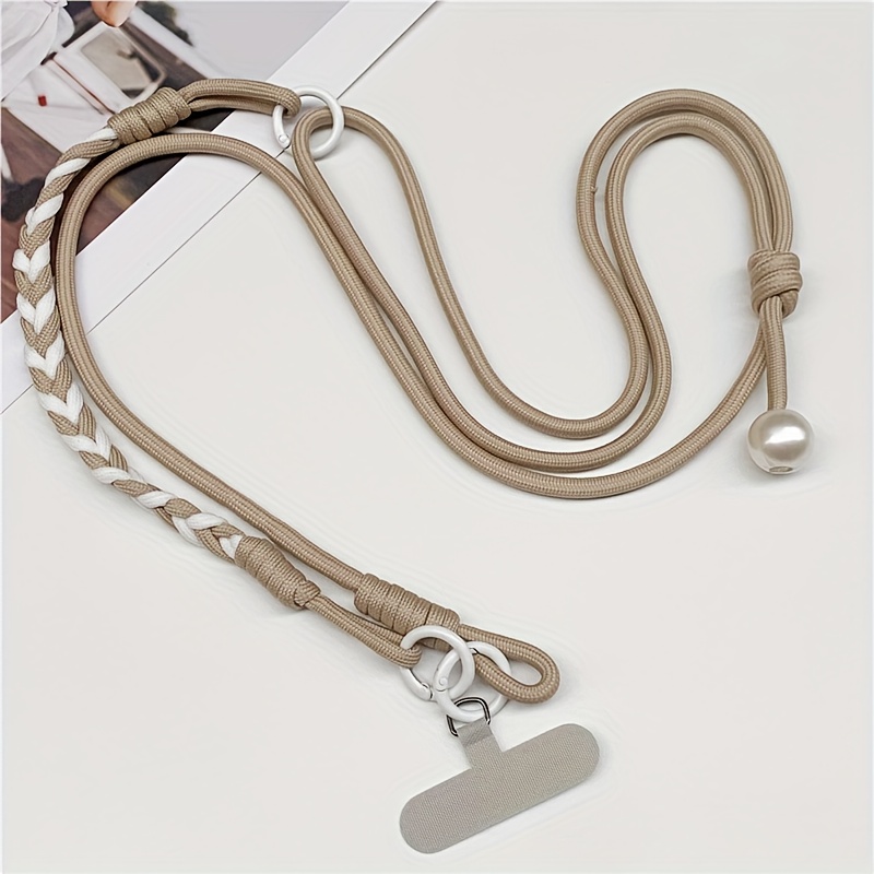 Fashion Cute 2-in-1 Mobile Phone Hanging Rope Wrist Strap Detachable Adjustable Phone Lanyard Girls Pearl Pendant Phone Chain