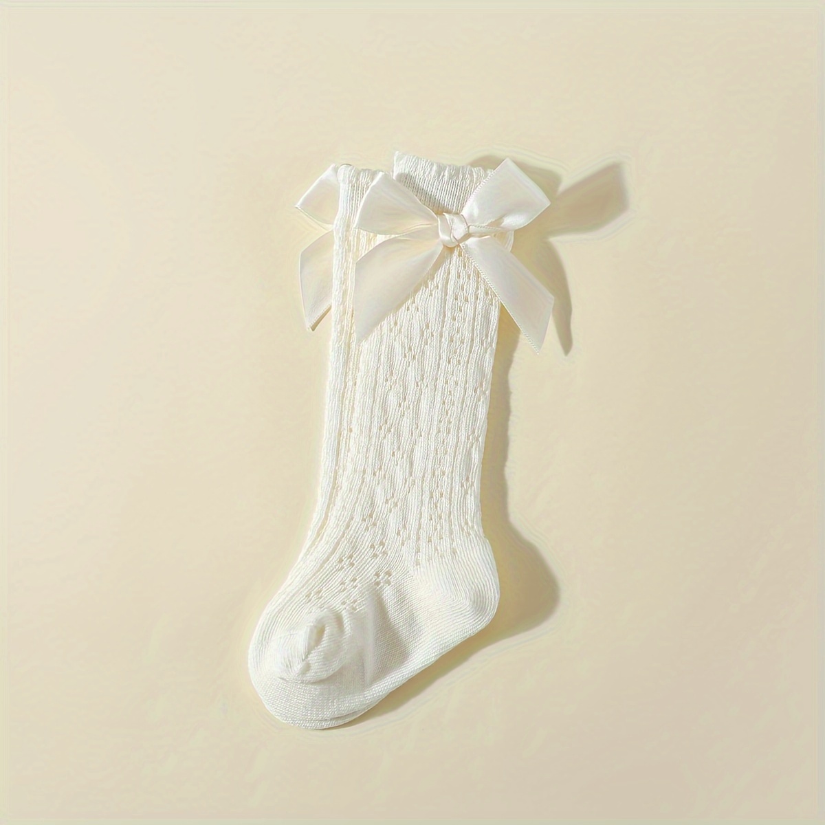 Image of 1-pair Girls' & Toddlers' Breathable Cotton Bow Socks - Style Mid-calf Bowknot Sock Suitable For School Uniforms, Dance, Casual Attire, (hand Wash Care)
