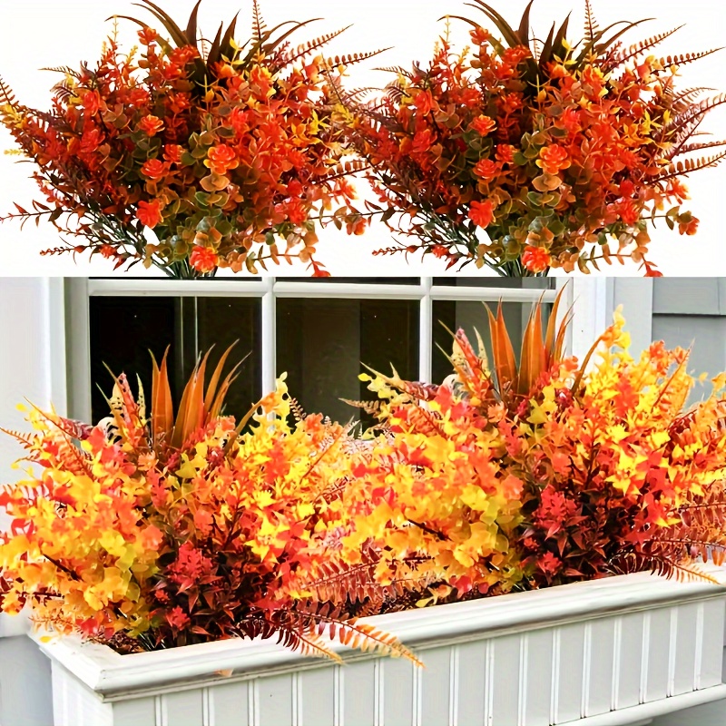 

9-piece Uv-resistant Artificial Autumn Floral Set - Vivid Orange Faux Foliage For Thanksgiving & Fall Decoration, Ideal For Garden, Patio, Fireplace, Window Display Without Container