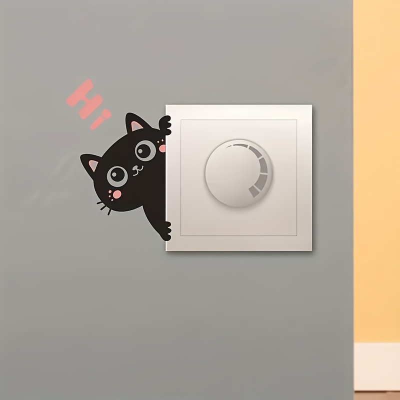 Cute Black Cat Wall Switch Sticker, Removable Vinyl Decal