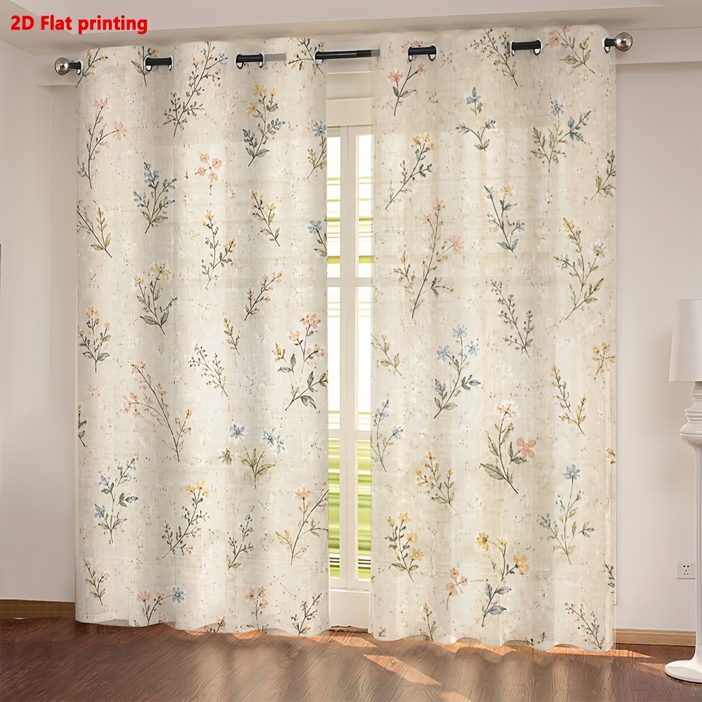 Image of 2d Flat, 2pcs Panel Modern Minimalist Semi-sheer Curtains Suitable For Living Room, Bedroom, Study - Light Luxury European Window Drapes With Eyelet Hanging,, Semi- Panels, Machine Washable, 2d Flat