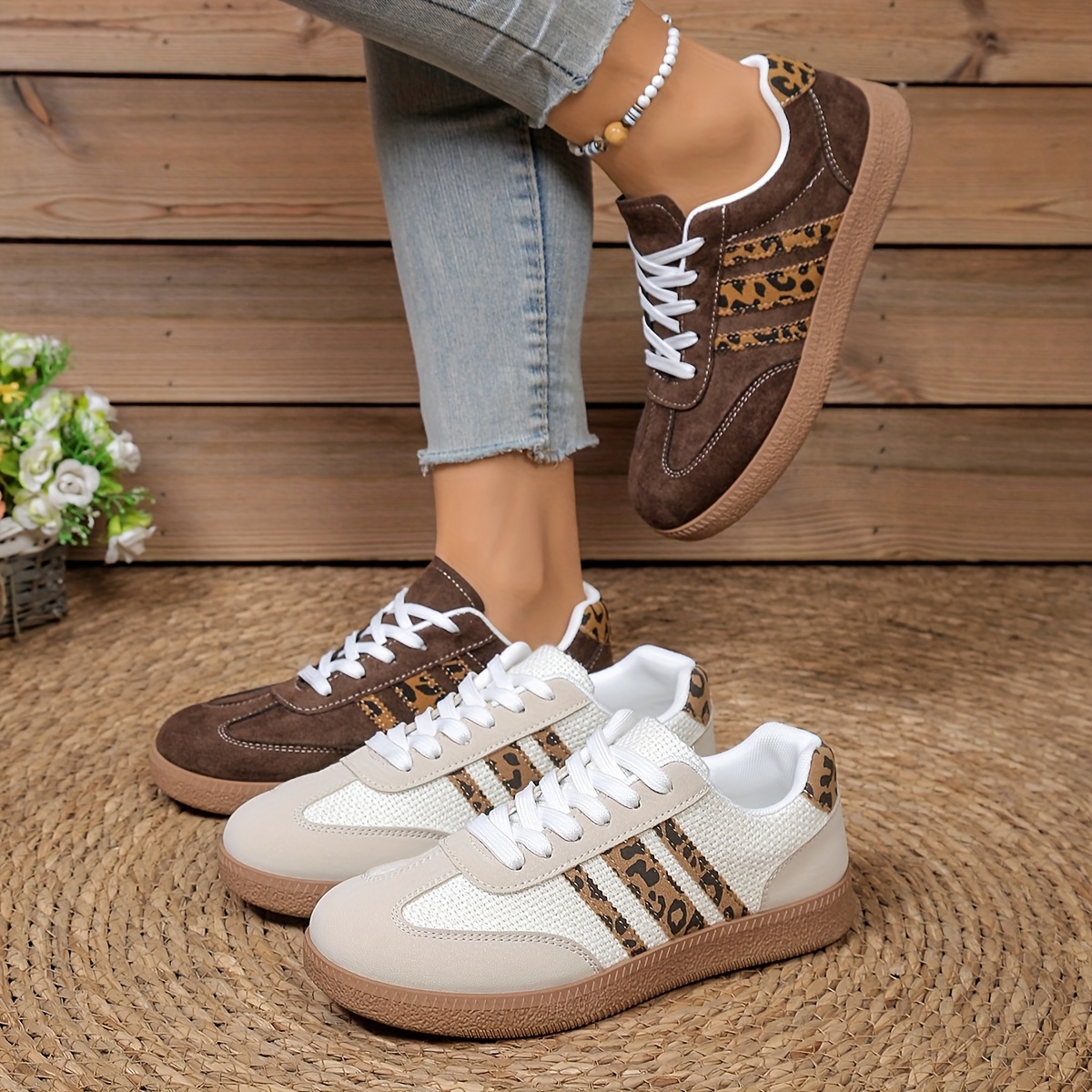 Women'S All-Season Casual Sneakers - Lightweight Cushioned Comfort, Non-Slip Rubber Sole, All-Season Everyday & Formal Shoes - Brown - for Women, Versatile Footwear, Breathable Fabric Upper, Durable Traction Footwear, Minimalist Design, Office Wear
