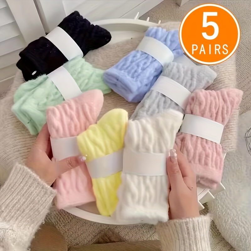 

Cozy Women's Plush Mid-calf Socks - 5 Pairs, Trendy , Soft And Comfortable Knit Design