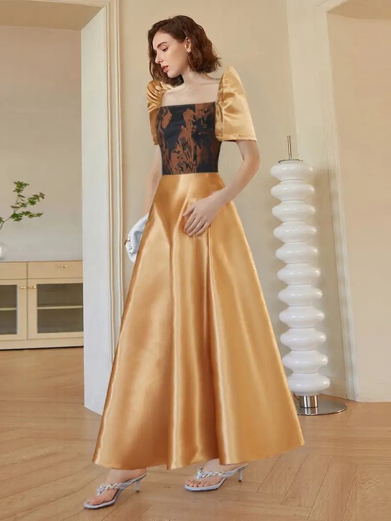 filipino formal dress Black Lace Filipino Sleeves Tea Length Designer Formal Dress, Two-Tone