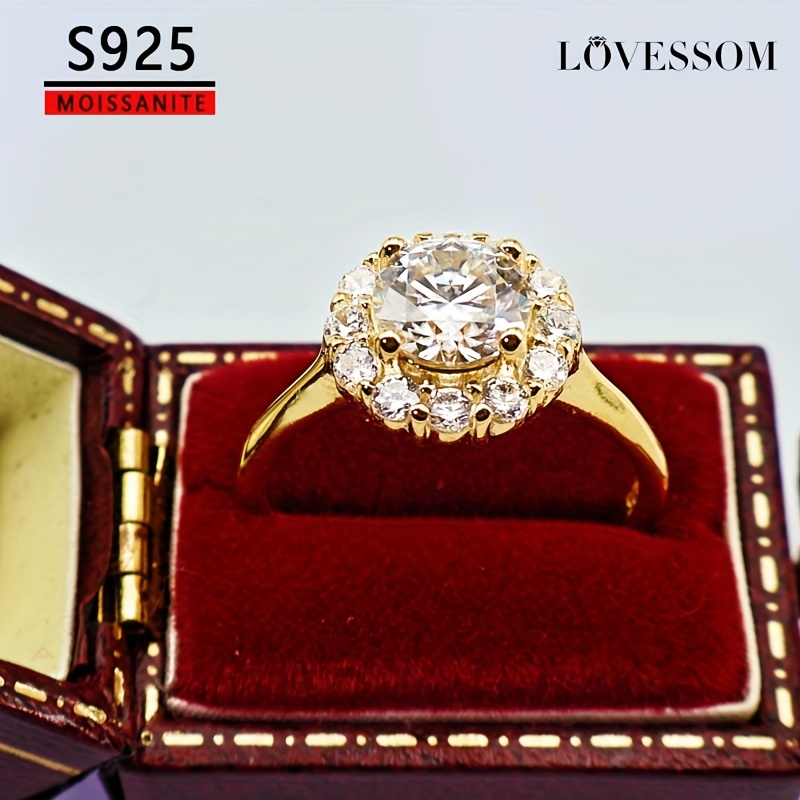 

925 Sterling Silver Moissanite Engagement Ring: Vintage Elegance For Everyday Wear - Suitable For Wedding And Gift Giving - 1 Carat - 18k Golden Plated - Lovessom