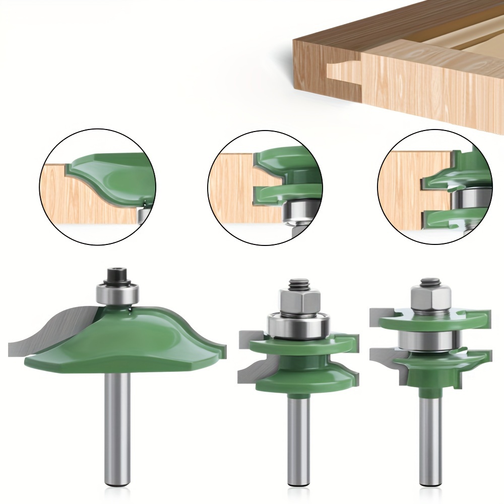 

3pcs Large Mortise & Tenon Router Bit Set With 8mm Shank - Cabinet Doors, Frames & Woodworking Projects