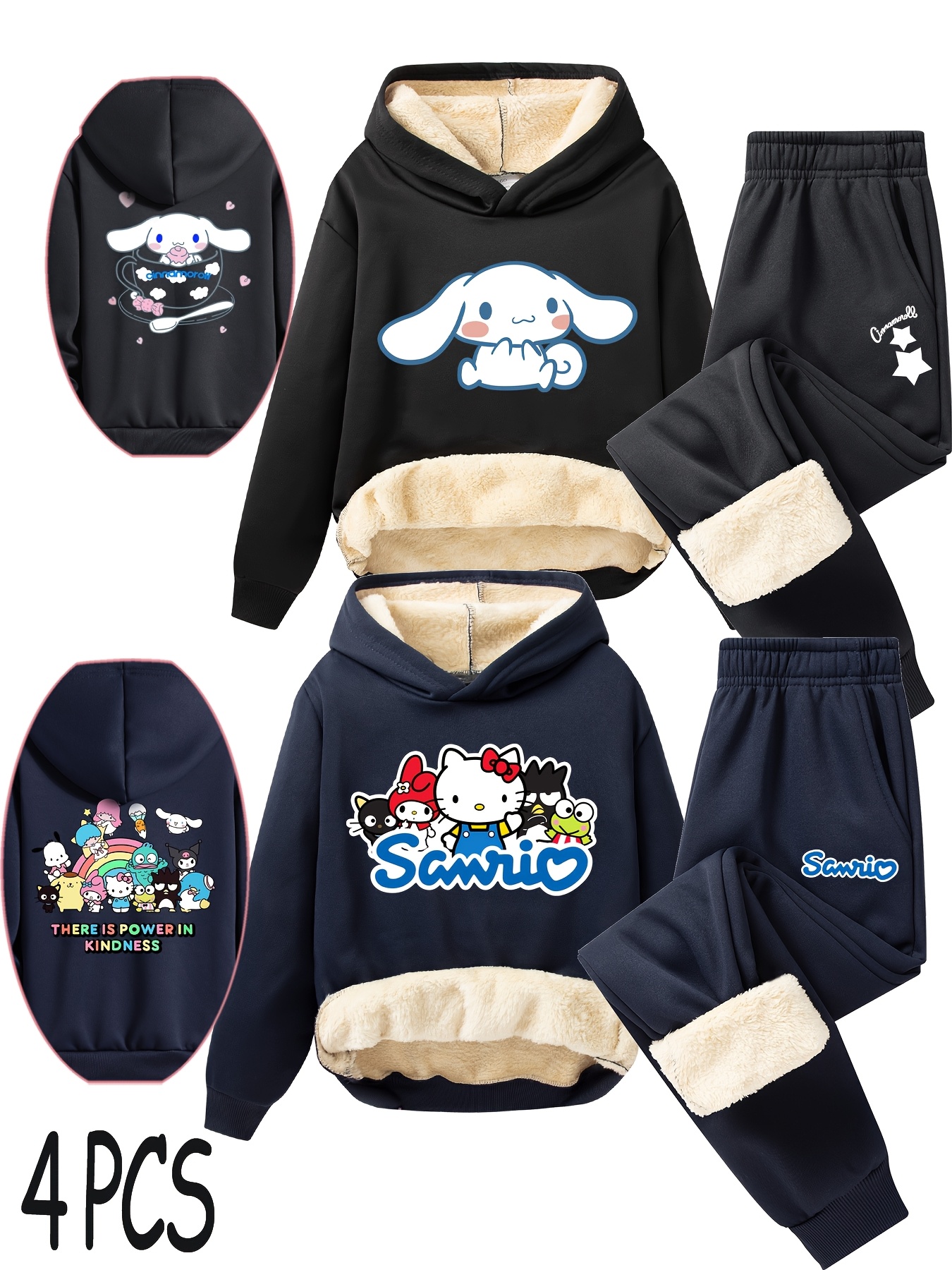 Sanrio's Autumn and Winter Thickened Girls' Four-Piece Set