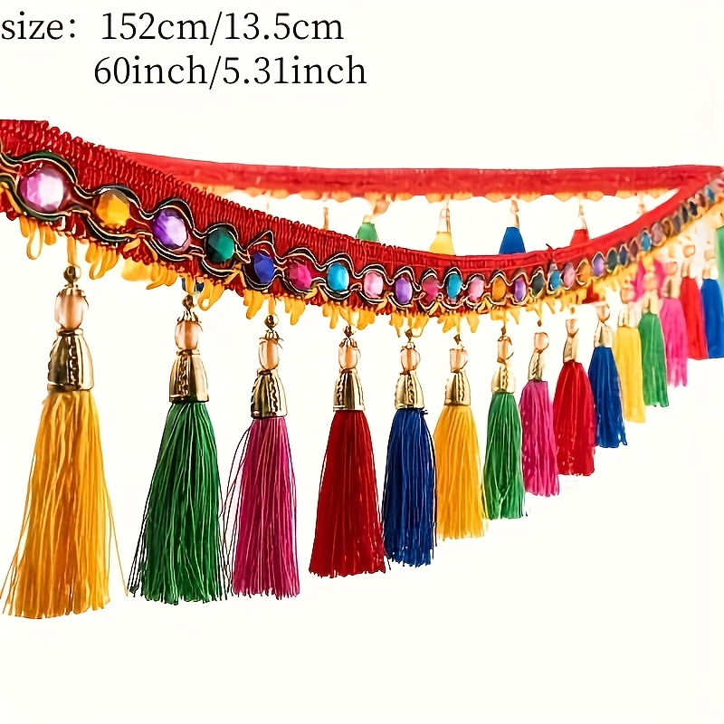 E-shop 60X5,31 Zoll Lebendige Multicolor Quasten Girlande - Bunte Kugel Dekorationen für Feiertagsdekorationen, Festliche Fenster- und LKW-Ornamente,