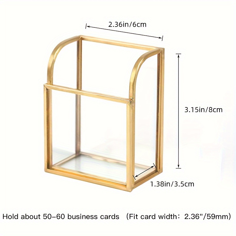 Image of Elegant Golden- Glass Business Card Holder - Vertical Display Stand For Office & Events, Clear Organizer With Anti-scratch Base, Holds 50 Cards, Desk & Drawer Organizer For Home Storage