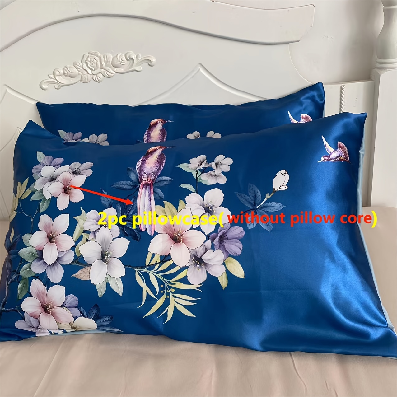 2pcs elegant satin pillowcases with vibrant floral   reversible envelope closure machine washable for bedroom and sofa decor bedroom decor accessories details 0