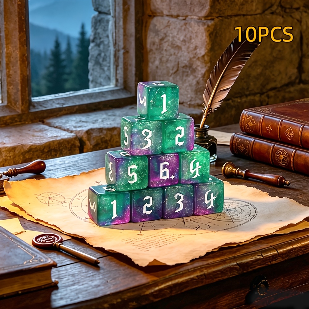 10pcs Nebula Swirl Galaxy Gradient Color D6 Dice Set, Tabletop