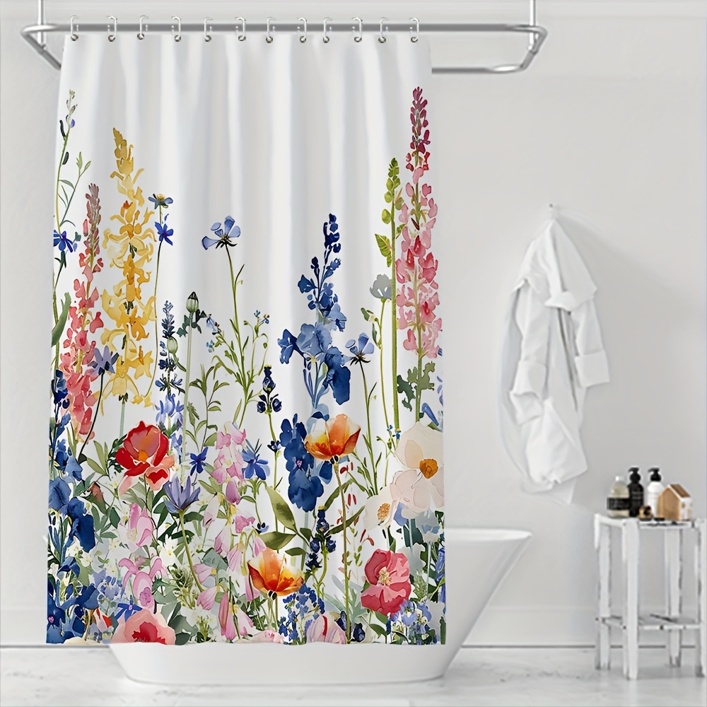 

Chic Floral Shower Curtain - Waterproof Polyester With , Includes Hooks, All & Bathroom Decor, Toilet , Small Fresh Plant, 1pc