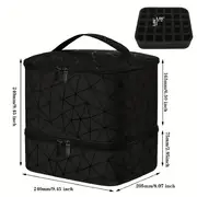 everyday geometric patterned nail polish organizer bag double layer case with dividers for nail tools dryer waterproof pu material perfect gift for women moms and girls travel makeup storage geometric pattern bag bag nail polish organizer storage details 3