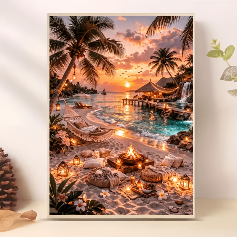 TEMU 1 Set Hot Frameless Diamond Painting Tropical Beach Sunset Scenery, Design Craft, Mosaic Decor Craft Wall Art Ornament, Home Decoration Diamond