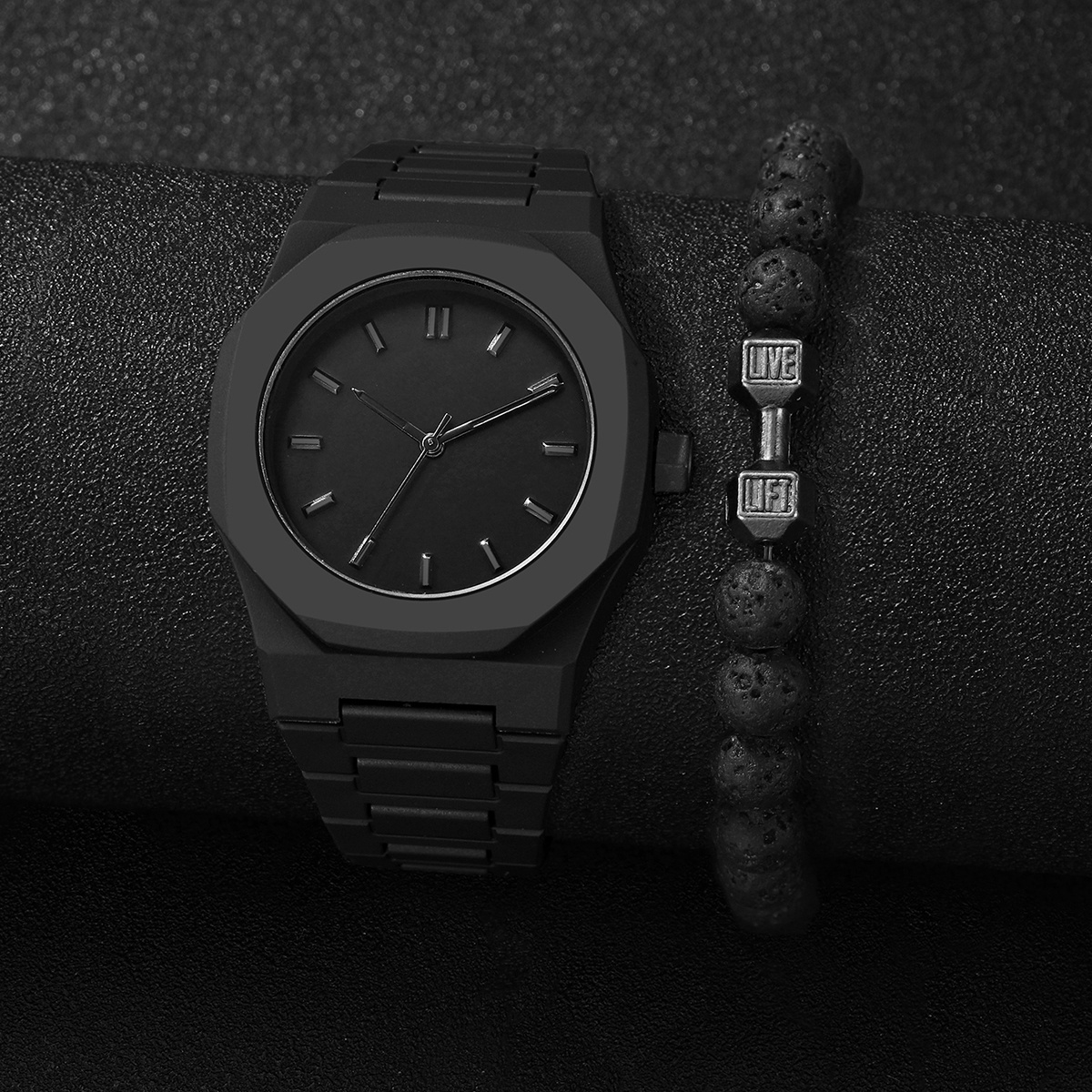 Image of 2pcs Men's Fashion Casual Quartz Watch And Jewelry Combination Set, Perfect For Men As Party, Holiday, Birthday Dress Up Or As A Gift To Brothers, Is For Men
