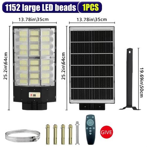 1pc lampe solaire de rue ultra-lumineuse avec détecteur de mouvement, 1152 leds, 24000mah avec télécommande, pour parkings, écoles, cours, , , lampes solaires dextérieur pour jardin