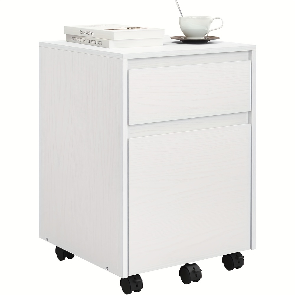 Image of 1pc Office Storage Cabinet, With 2 Drawers, Printed Cabinet With Wheels, Cabinet, Desktop Base Cabinet, Suitable For Offices And Studies, White