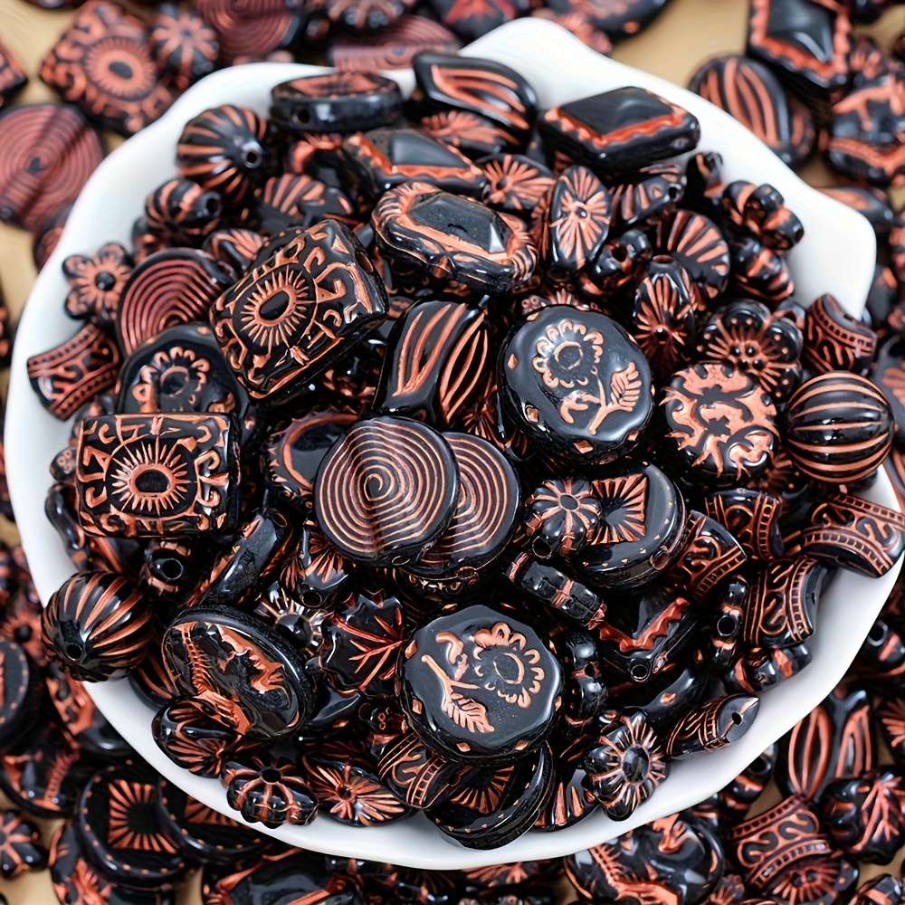 TEMU 50g Vintage Baroque Style Approximately 100pcs Yamen Series Mixed Random Color Acrylic Beads For Bracelets, Vintage Style With Holes, Suitable
