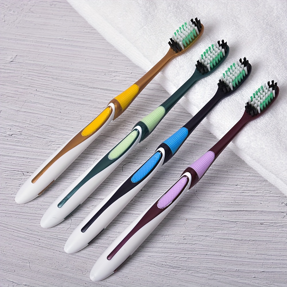 TEMU 6pcs Medium-firm Bristle Toothbrushes For Adults - Unscented, Nylon Bristles, Full Head Coverage - Ideal For Home & Travel, Assorted Colors