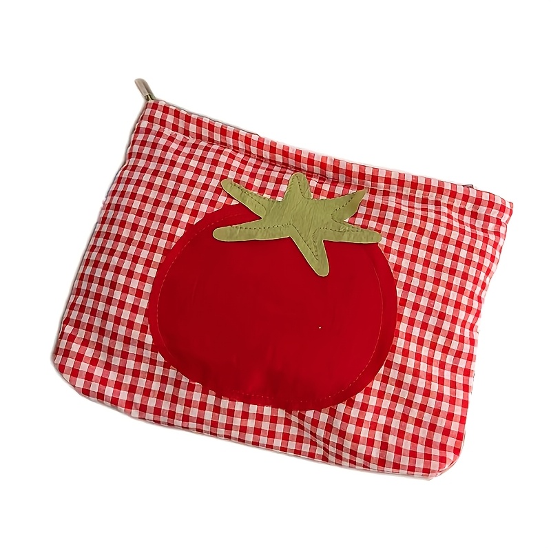 TEMU 1pc Red Grid Tomato Cosmetic Bag Large Capacity Portable Hand Wash Travel Toiletry Bag Makeup Storage Bag