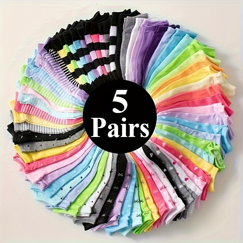 TEMU 5 Pairs Of Candy-colored Socks, Soft And Comfortable Ankle Socks, Suitable For Gifts, Women's Knee-high Socks, And Knitwear