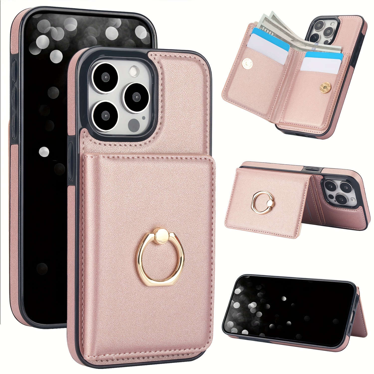 AWQUER Faux Leather Wallet Case Designed for iPhone Models 16E, 16, 15, 14, 13, 12 Mini, 11 Pro, X, XS Max, XR, 8, 7 Plus, SE, 5G from 2023 And 2020, Featuring a Finger Ring Holder, Card Slot, And Magnetic Stand.