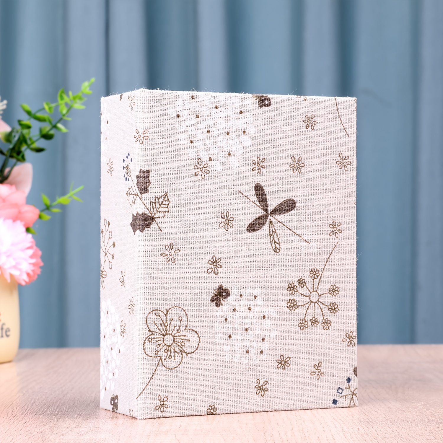 E-shop 1 Stück Vintage Minimalistisches Fotoalbum, Bohemian-Stil, Kreatives Blatt- Blumenmuster Album, 6-Zoll Kapazität für 100 Fotos, Stoffalbum,