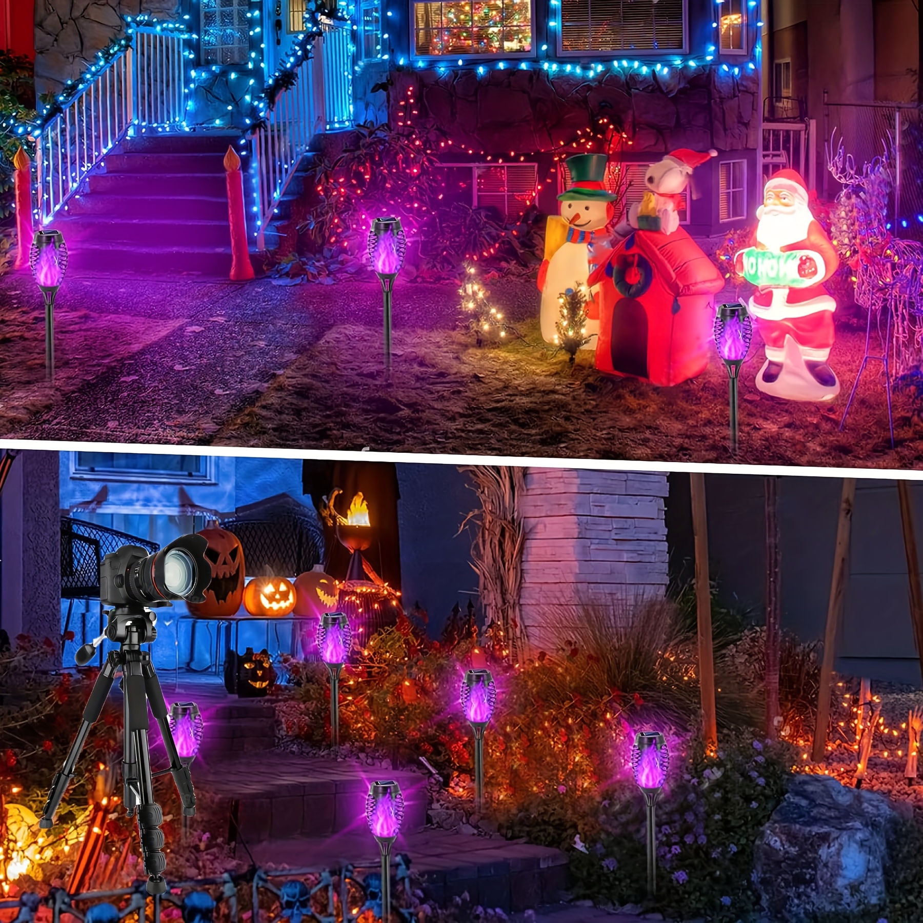 4 szt. Słonecznych lamp z płomieniem, inteligentne czujniki - czujnik światła, inteligentna przepustka, automatyczne dostosowanie barwy temperatury 0-3000K, dekoracje na Halloween/Boże Narodzenie/Dzień Dziękczynienia, wnętrza/zewnątrz/gazon/jesień/zima, polikrystaliczna siłowa panel słoneczny, dekoracje na Halloween