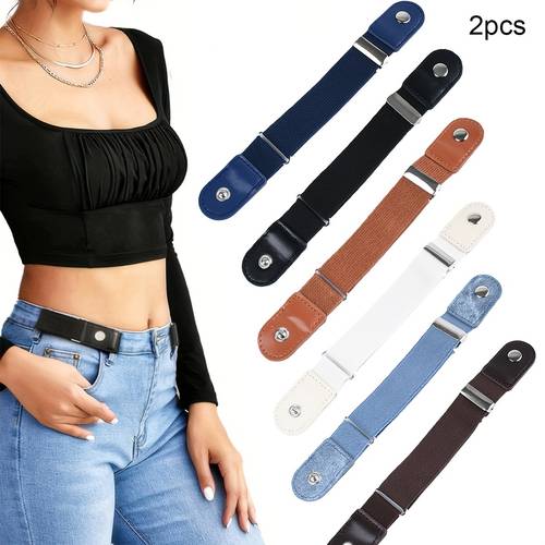 2 stuks casual damesriem set, eenvoudige korte elastische tailleband voor jeans, beschikbaar in 6 kleuren om bij verschillende stijlen te passen