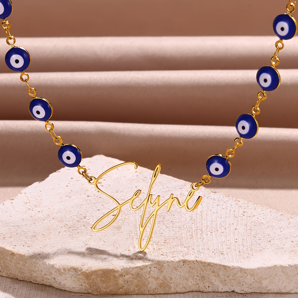 

Custom Blue Eye Charm Name Necklace: Evil Eye Charm Necklace, Perfect Gift For Friends, Minimalist Style, 18k Gold Plated, Stainless Steel, Suitable For Daily Wear And Valentine's Day