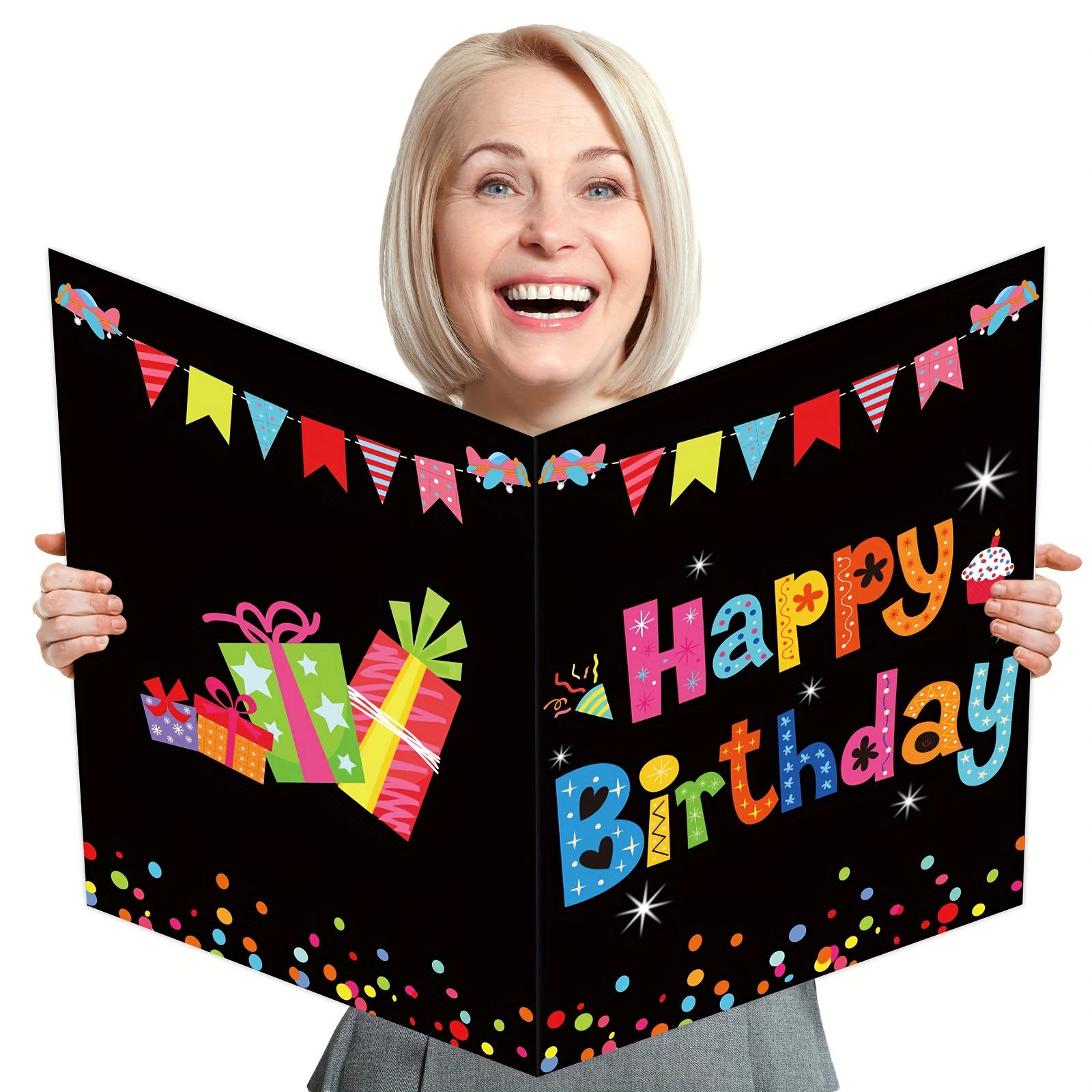 

Jumbo Birthday Greeting Card - Festive Multicolor Design, Double-sided Print For Group Celebration, Premium Quality With Envelope