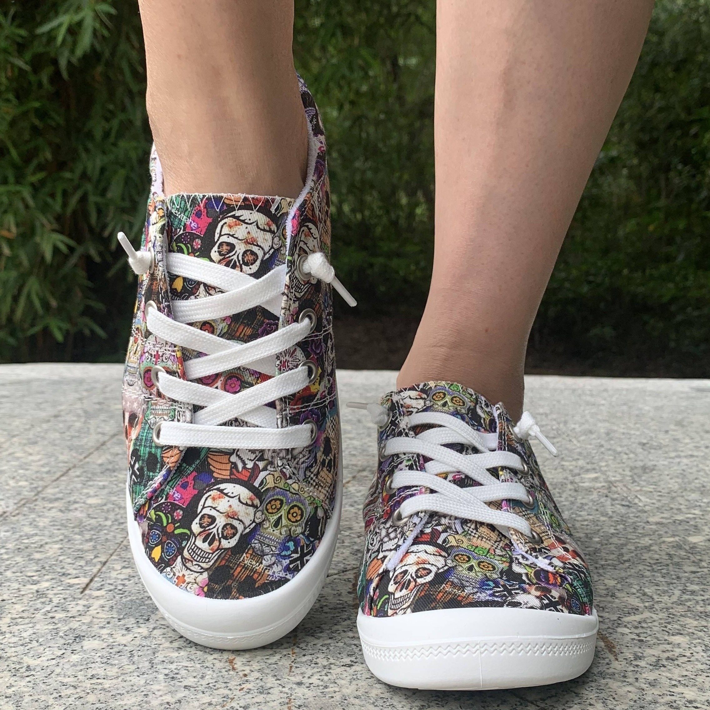 

Women's Halloween Colorful Skull Print Canvas Sneakers, Slip-on Lazy Shoes, Comfortable Soft Sole, Versatile Casual Shoes For All Seasons