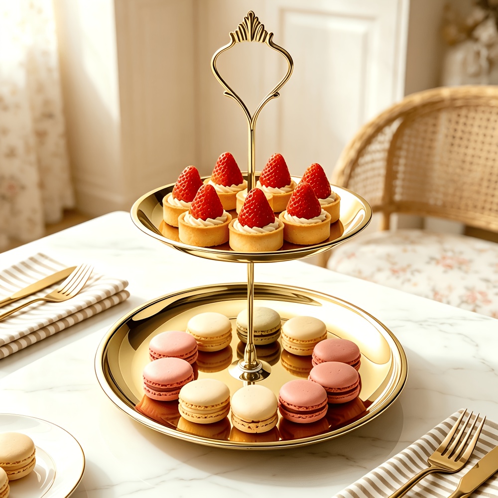 TEMU Gouden 2/3 Laags Roestvrijstalen Cupcake Standaard, Luxe Gouden Dessert Tray Display Houder, Bruiloft Verjaardag Kerst Halloween Thanksgiving