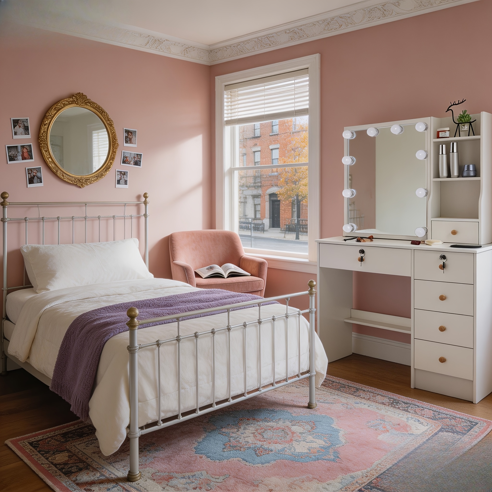 Stylish Lighted Vanity Set with Hollywood Mirror & Ample Storage
