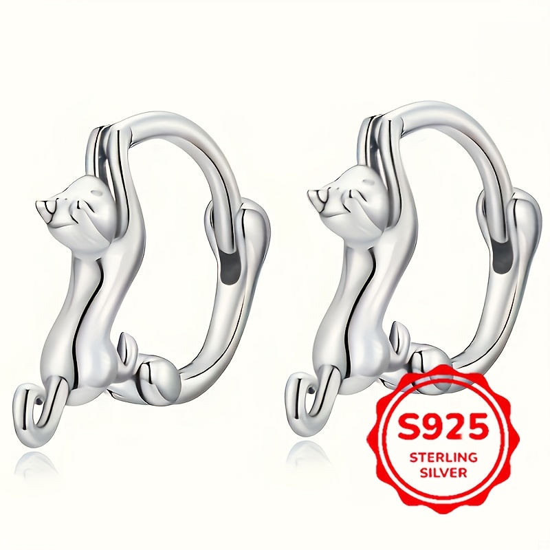 

Of S925 Sterling Silvery Cute Cat Hoop Earrings Suitable For Party, Birthday Gifts, Casual Wear, Fashion Jewelry Earrings