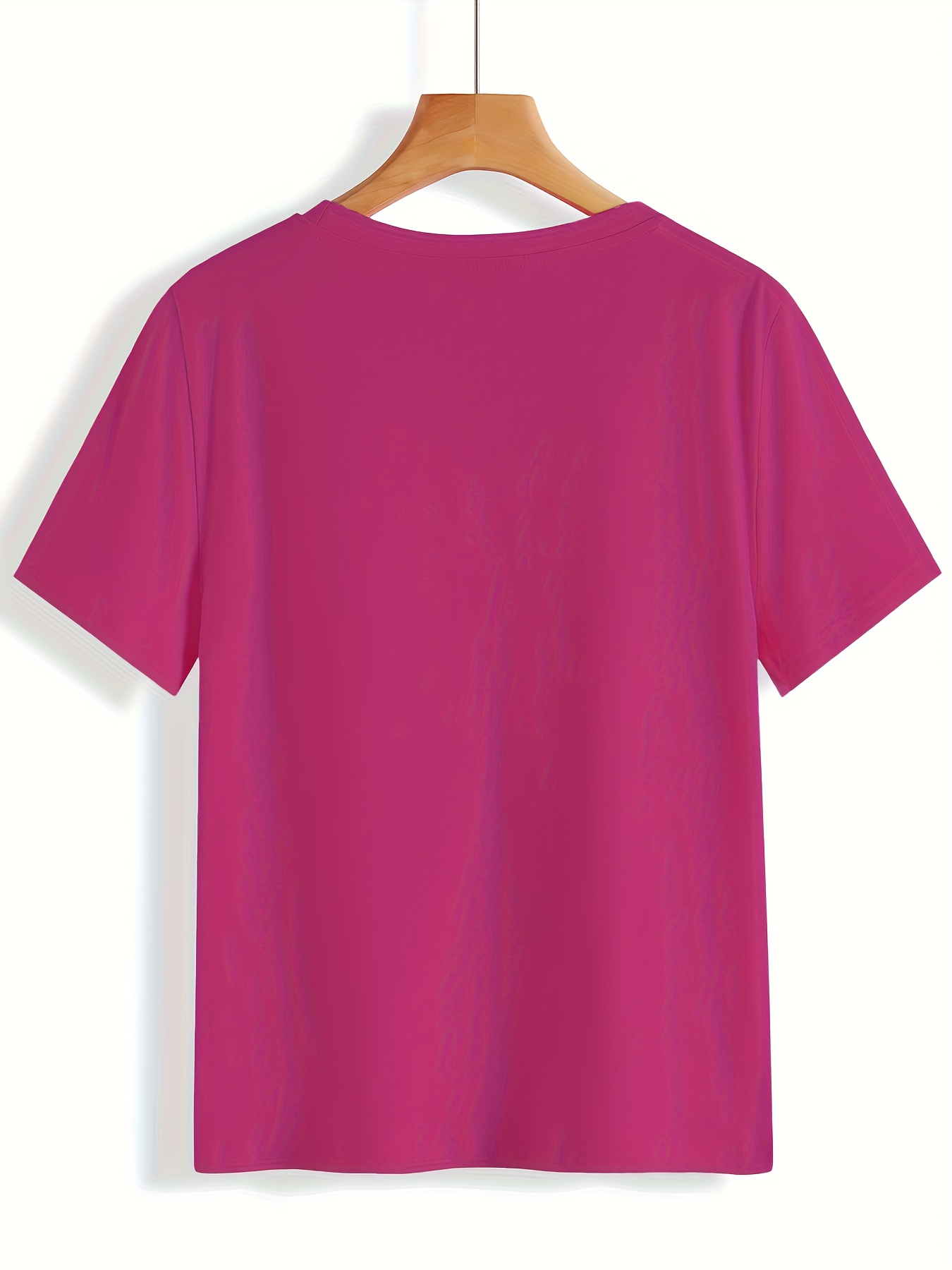 Women'S Plus Size Casual V-Neck T-Shirt, Polyester 95.0% Spandex 5.0%, Solid Color Knit Fabric, Retro Vacation Style Short Sleeve Tee for Spring/Summer, Ladies T Shirts