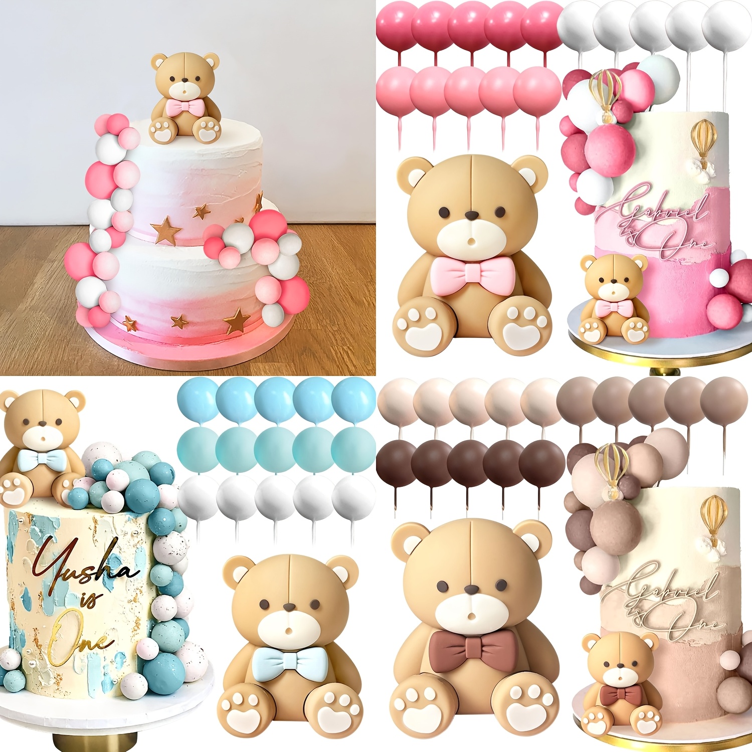 

Laventy Resin Bear Cake Topper Set, Baby Shower Birthday Cake Decorations, No Electricity Needed, Featherless, For Birthday Celebrations