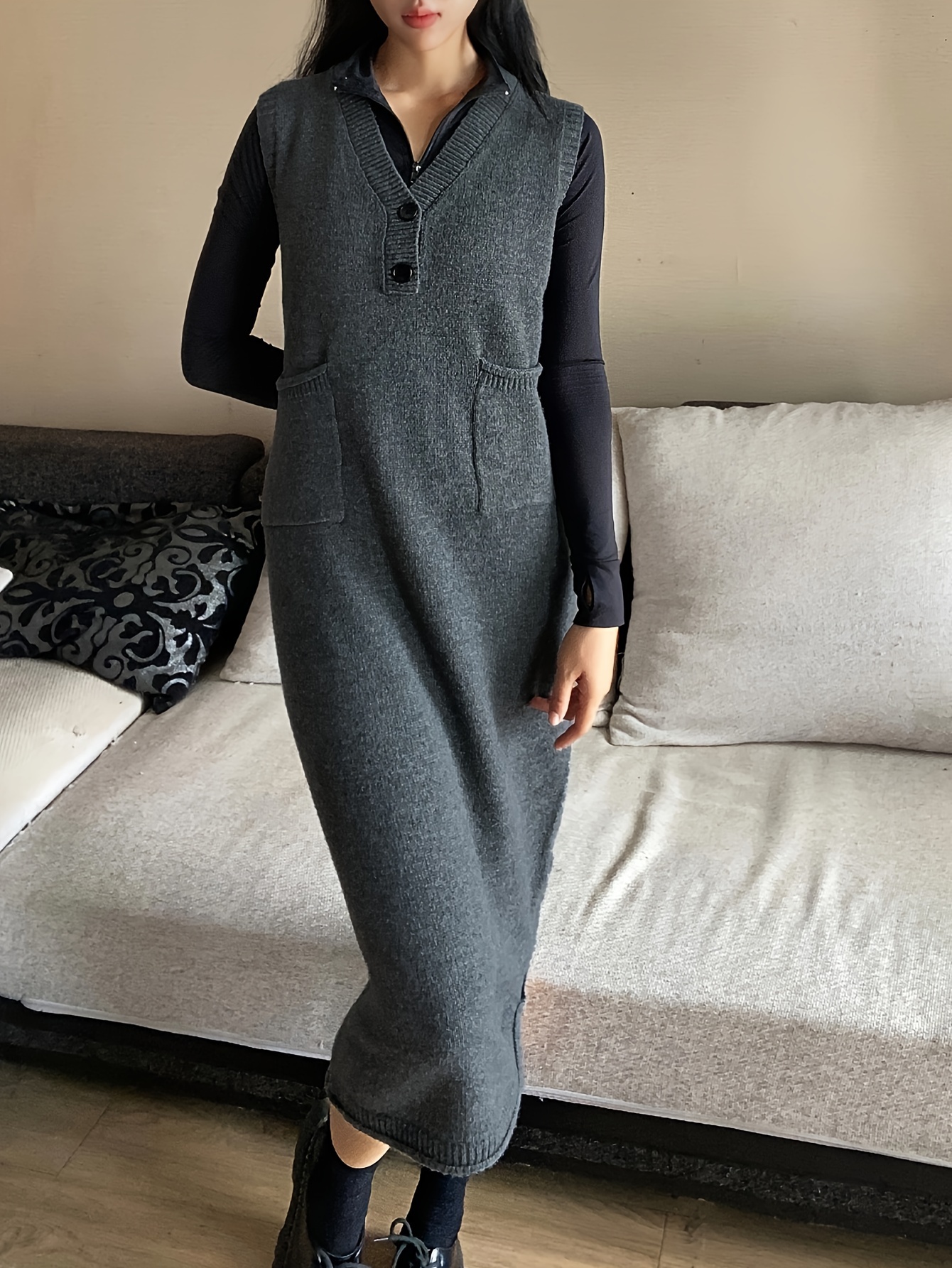 women's elegant sleeveless vest dress v neck button front Temu