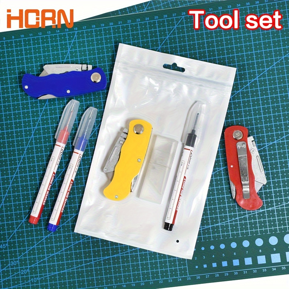 

Horn Multi-purpose Deep Hole Marker & Cutting Tool Set With 10 Sk5 Blades - Durable, Non-slip Design For Woodworking & Home Decor