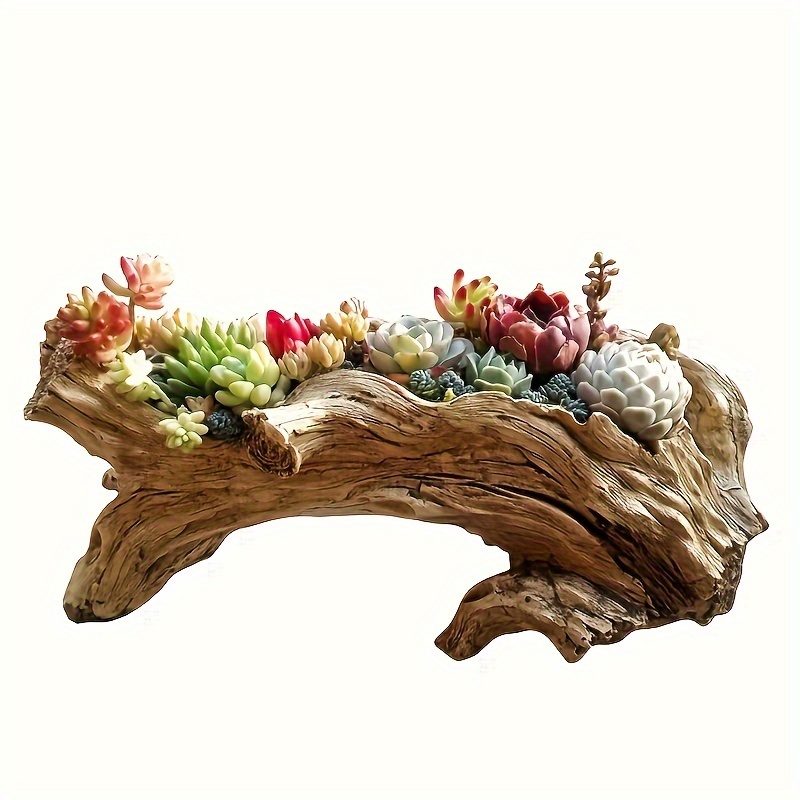 

Resin Driftwood Succulent Planter Pot, Large Simulation Root Carving Creative Garden Decor For Indoor Home Display, Artificial Wood-like Abs Floral Arrangement Container