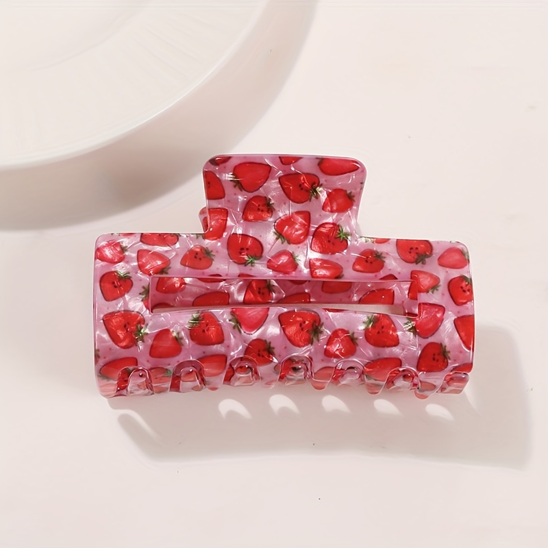 E-shop 8,4CM Frucht Muster Anti-Rutsch Große Haarspange - Warmes Kirsch- und Erdbeer-Design mit Zweigen und Blättern, Stabiler Griff Geeignet für