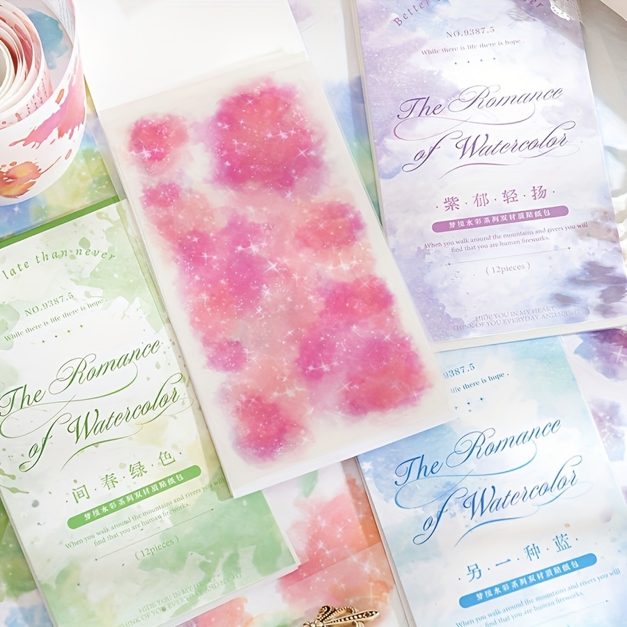 

12- Watercolor Set, -textured Pet , Diy Stickers For Journaling, Scrapbooking, And Decoration