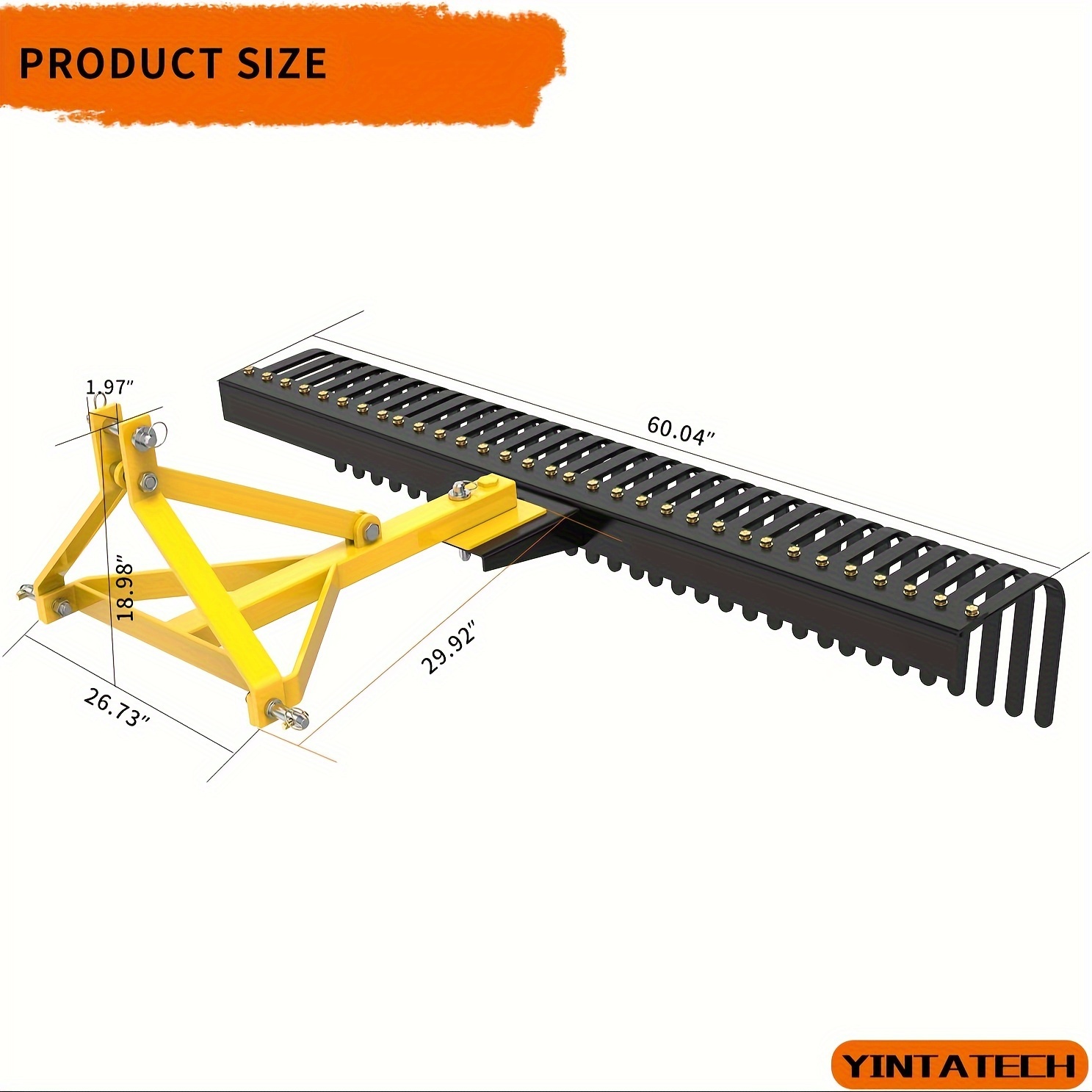 

60'' 3 Pt Landscape Rock Rake For Skid Tractors Loader