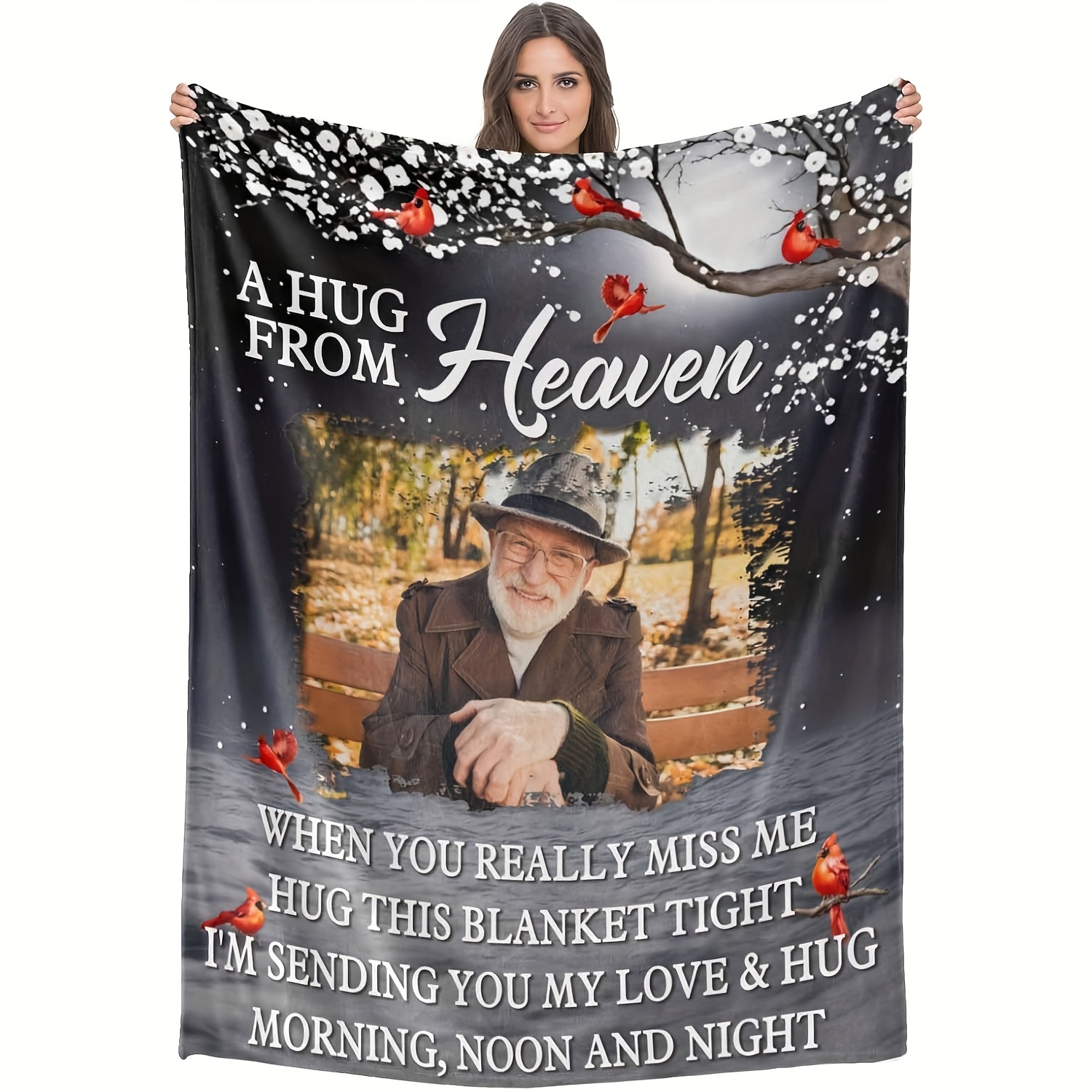 TEMU 1 Personalized Memorial Photo Blanket - Vintage Heaven Theme Design, Includes 