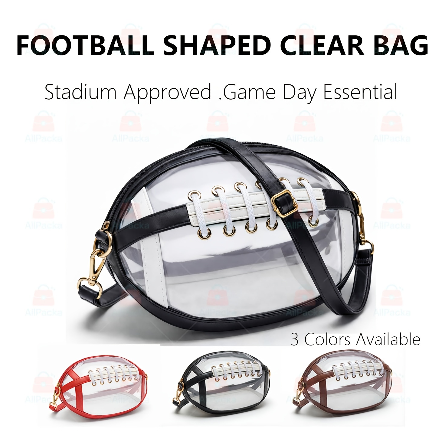 TEMU Stylish Football-shaped Clear Tote Bag - Durable Tpu With Metallic Laces & Tassel Accents, Zipper Closure, Perfect For Sports Events & Casual, Football Accessories
