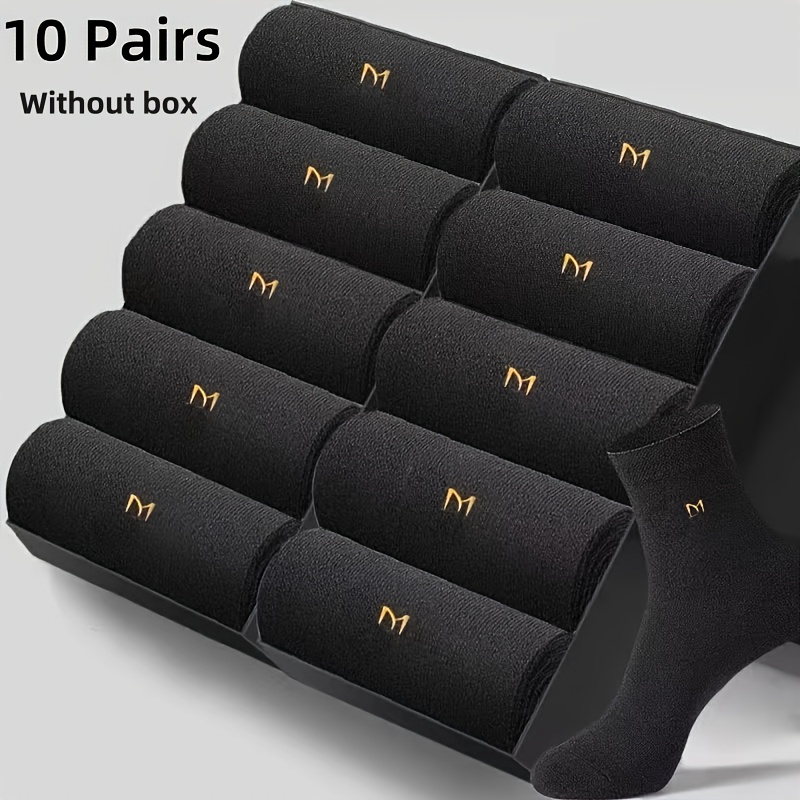 10 Paar Heren Mid-Calf Crew Sokken - Ademende Comfortabele Sportsocken met M-Patroon Design, Vochtregulerend & Boogondersteuning voor Basketbal, Hardlopen, Gym - Duurzame Casual Sportsokken (Effen Kleuren, Geen Doos Inbegrepen), Basketbalsokken, Loopuitrusting, Strak Ontwerp, Comfortabele Pasvorm, Ademend Materiaal, Actieve Levensstijl, Eenvoudige Mode, Lichtgewicht Constructie, Fitnessliefhebbers