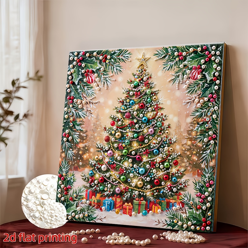 TEMU 1pc Framed, 2d Flat Printing Pearl Diamond Painting Kit Christmas Halloween Element /latest Framed Decorative Painting Handmade 7.81x7.81in Oil